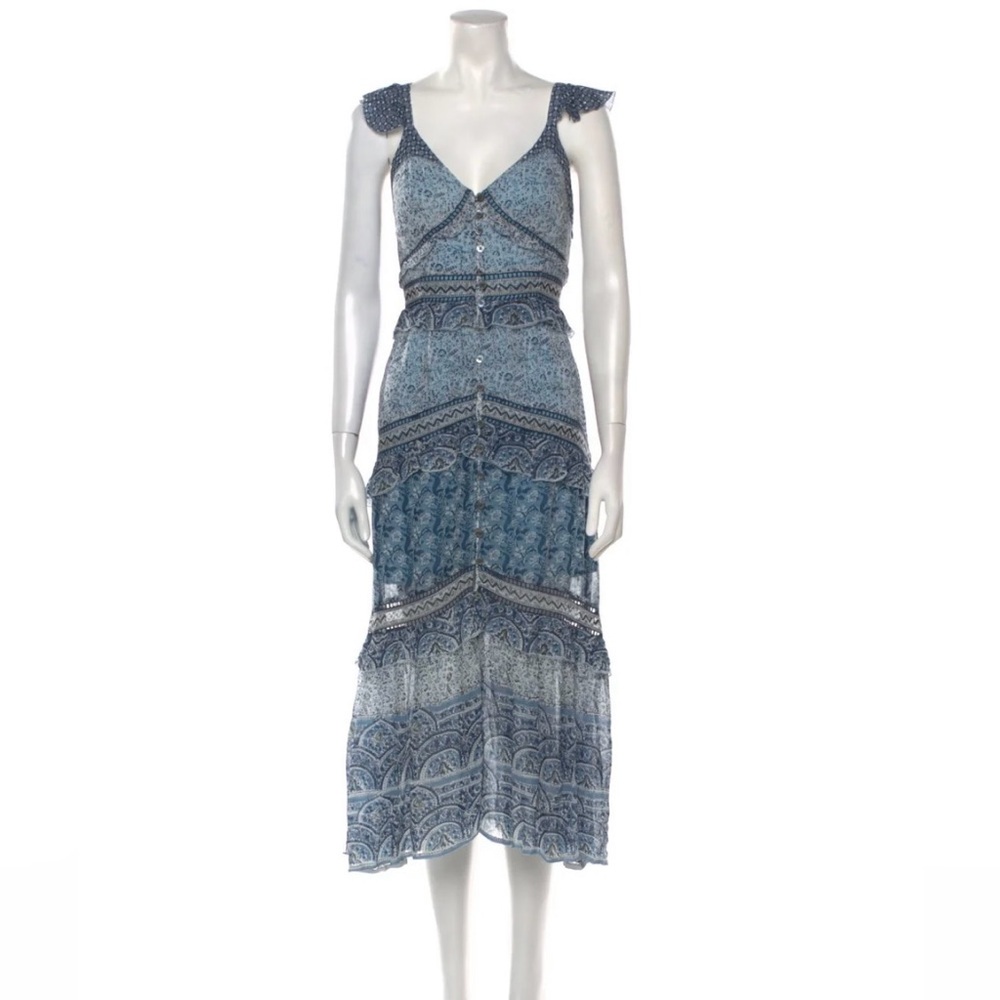 Sea Blue and White Midi Dress